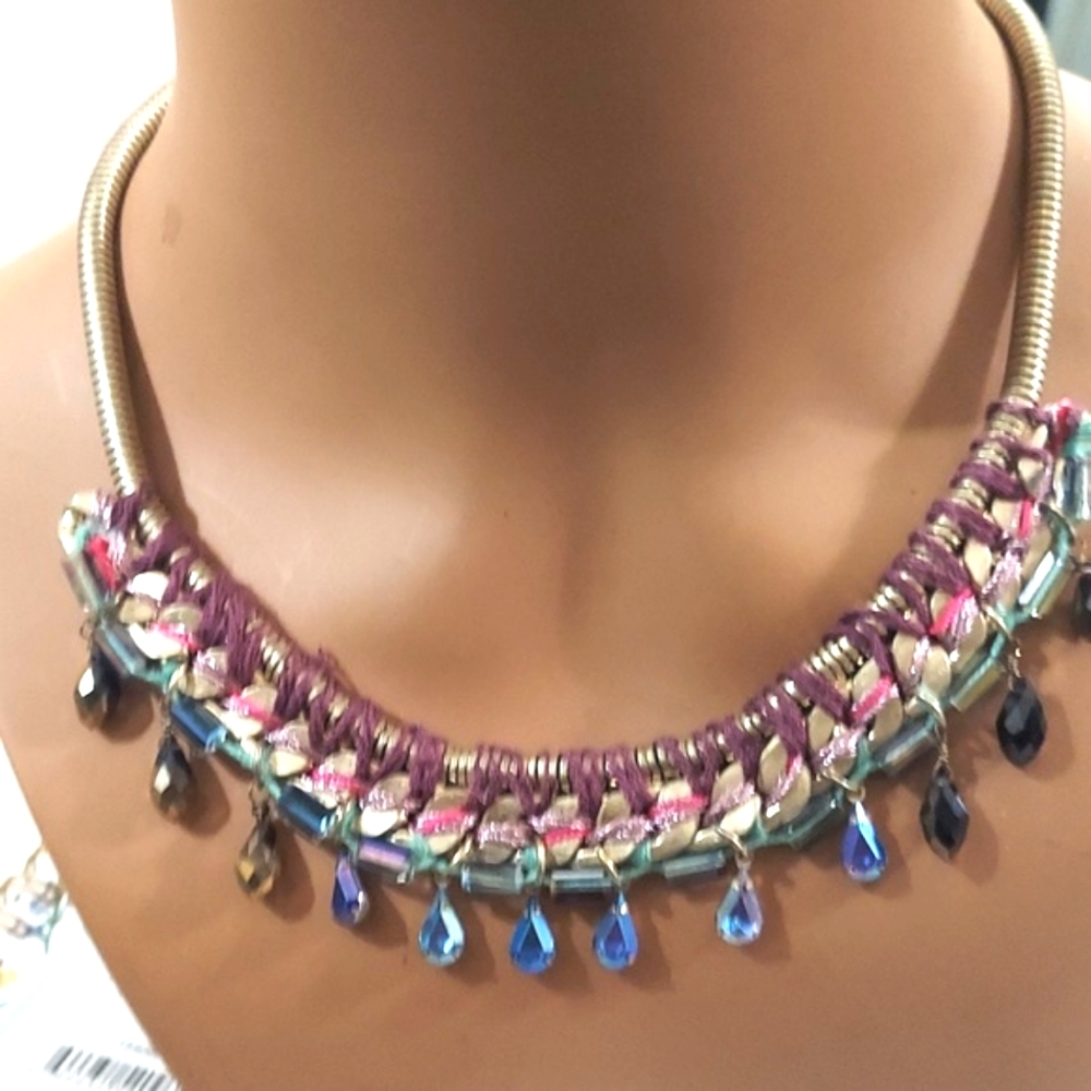 Multi Colored Hobo Chic Rope Knit Choker Necklace